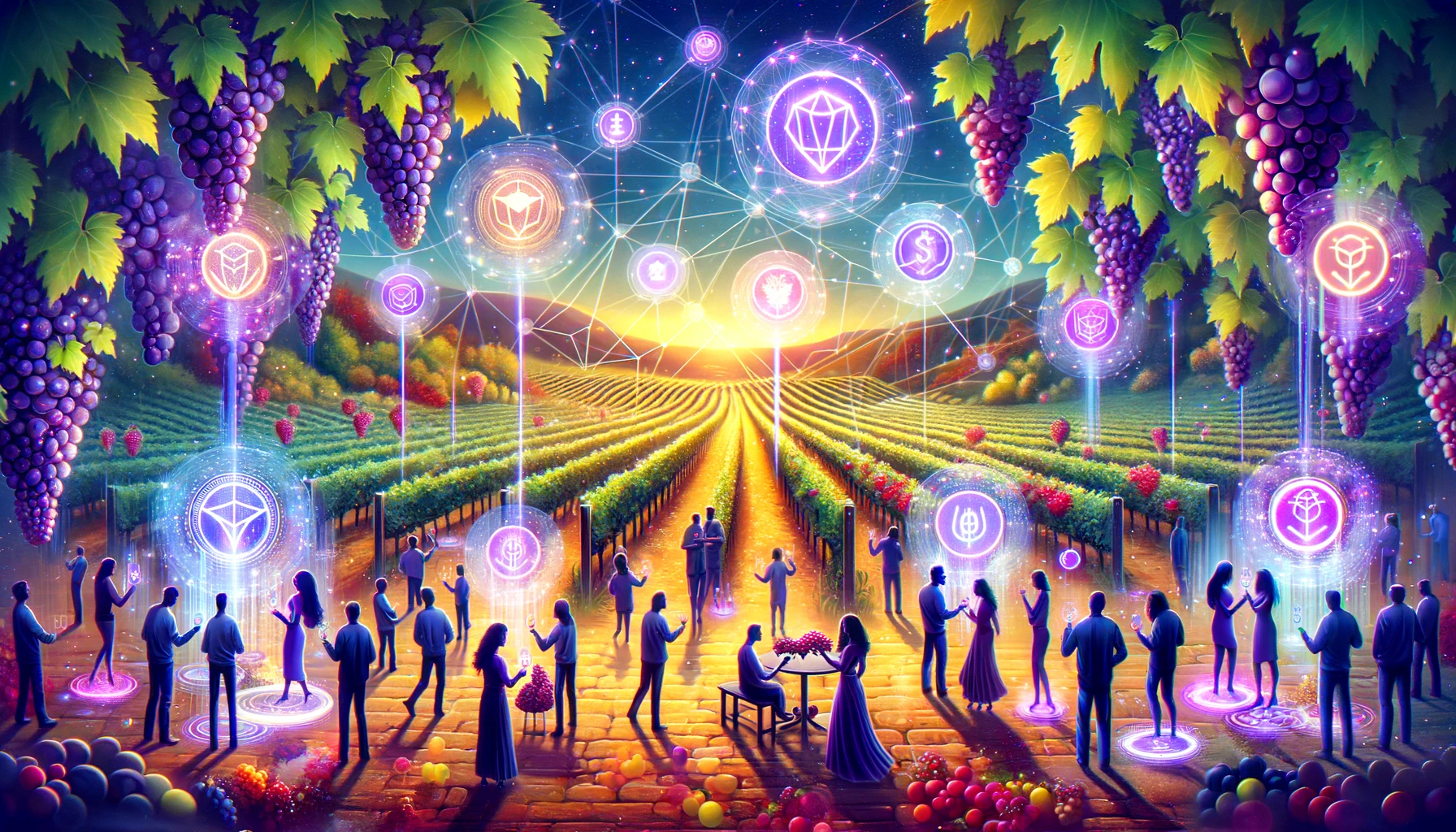 FUNDSHING-vibrant-scene-where-the-tokenization-of-wine-investments-and-the-integration-of-NFTs-are-harmoniously-intertwined-with-elements-of-nature